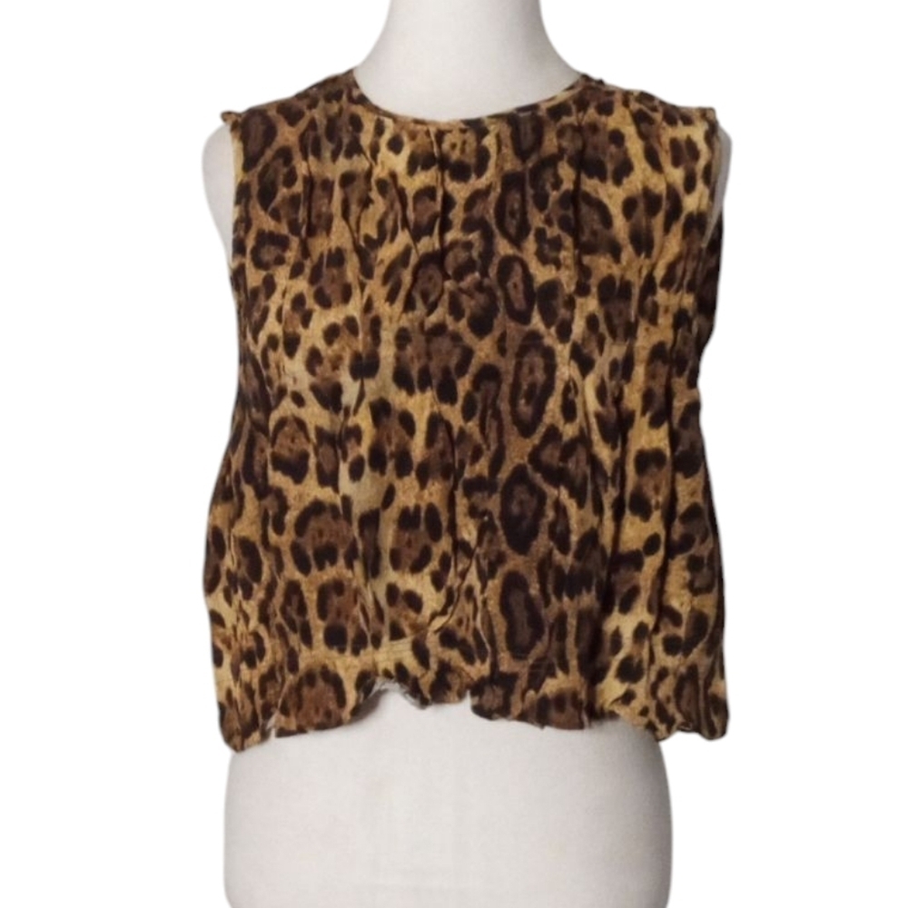 Authentic Michael Kors Made in Italy Pleated Cropped Leopard Print Tank Size 10